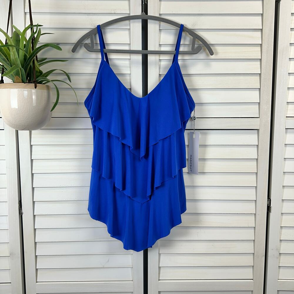 Magicsuit‎ Miraclesuit Blue Rita Tankini Swimsuit Top Tiered Ruffle Size 12